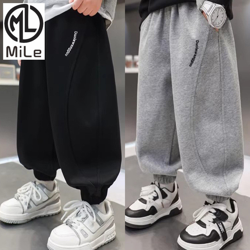 [ML] ระเบิด 80-170CM! เด็กฤดูใบไม้ผลิฤดูใบไม้ร่วงผ้าฝ้ายทุกการแข่งขัน Sweatpants สไตล์ตะวันตกสบายๆชายหญิงกางเกง Drawstring เย็บปักถักร้อยกลาง