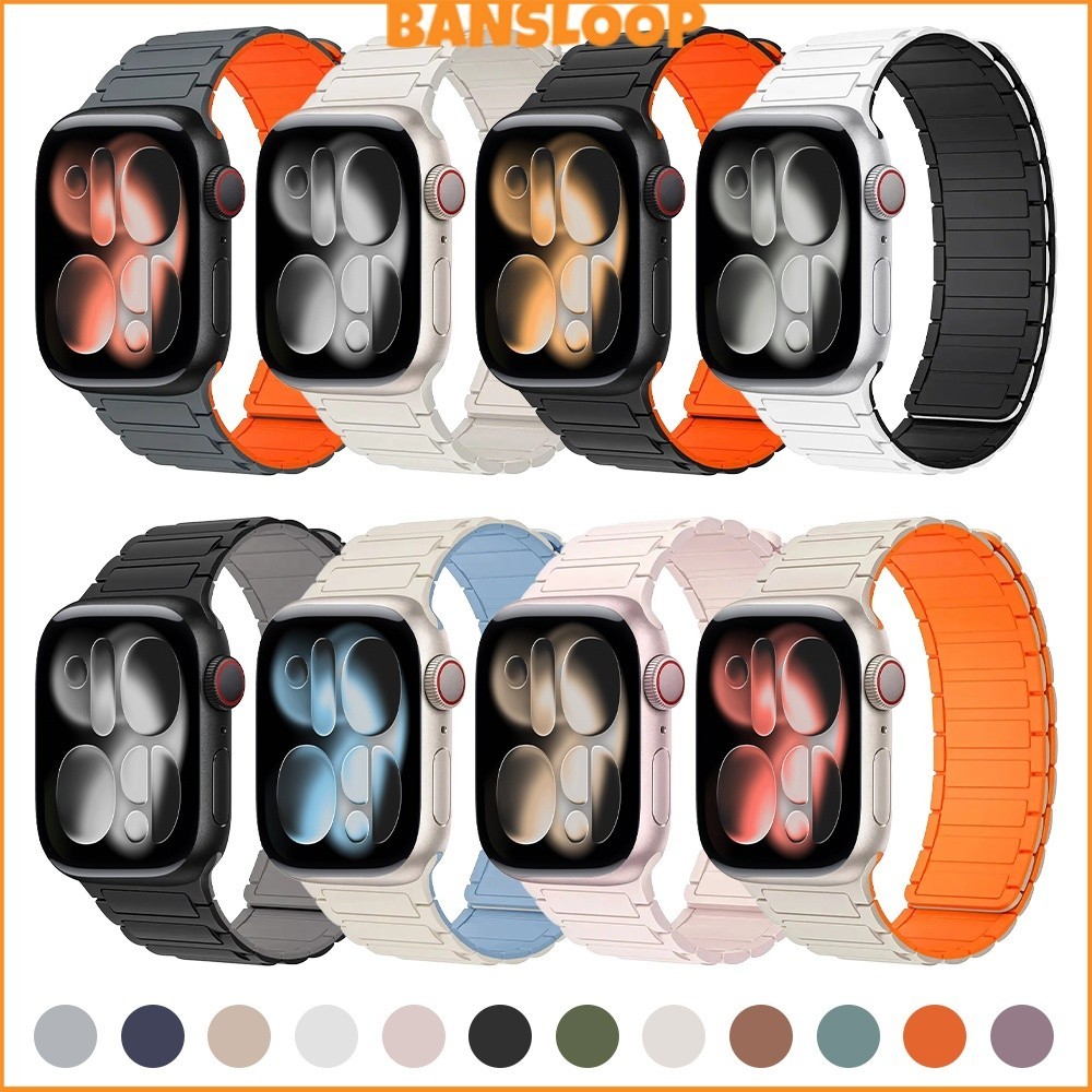 สายซิลิโคนแม่เหล็ก for IWatch Series 11 10 9 8 7 6 5 4 SE 3 2 สายยางอ่อน Apple Watch Ultra 3 2 49 46 45 41 42 40 44 38มม