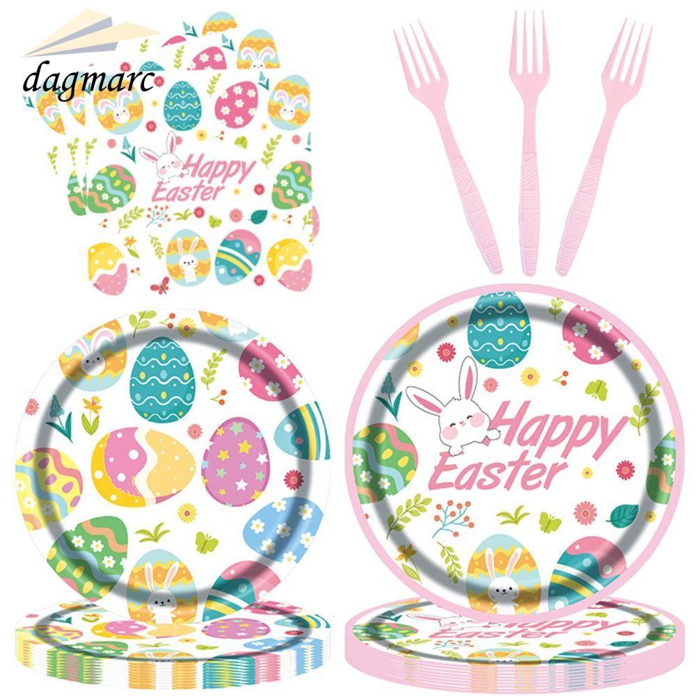 DAGMARC Bunny อาหารเย็น, ส้อมพลาสติก Easter Disposable Tableware, Fashion Paper Plates Dessert Dispo