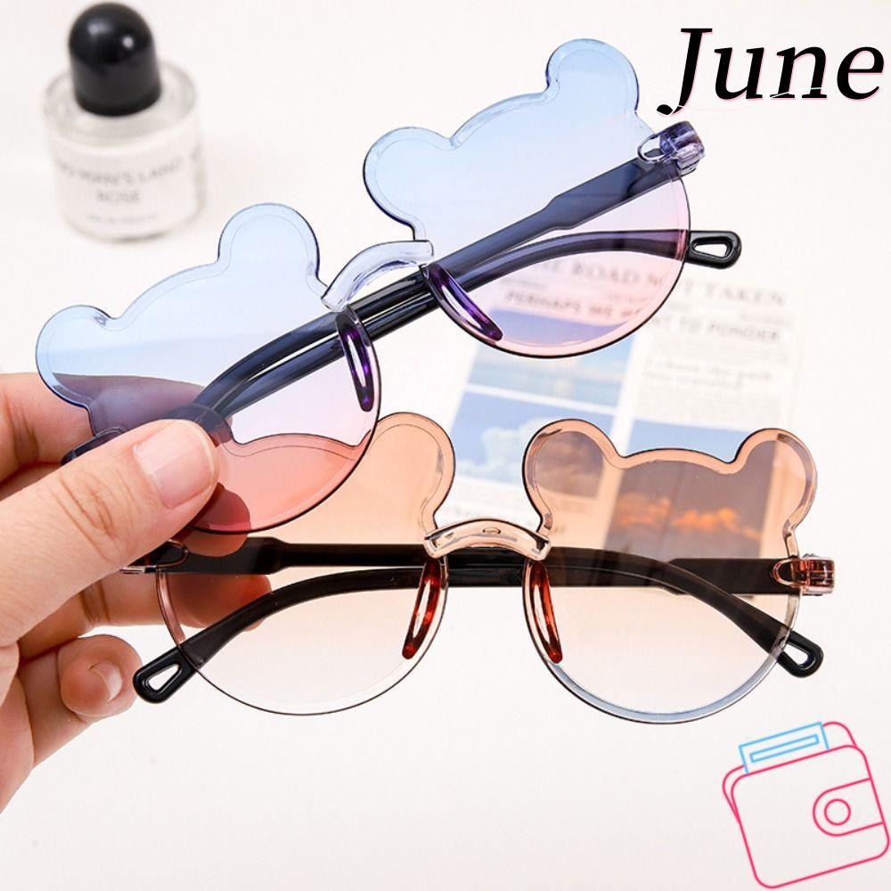 JUNEGOODS การ์ตูนหมี,แว่นกันแดดเด็ก PC ไล่ระดับสี,ปาร์ตี้ UV375 หมีน้อยเด็กแว่นตากันแดดไร้ขอบสําหรับชายหญิง