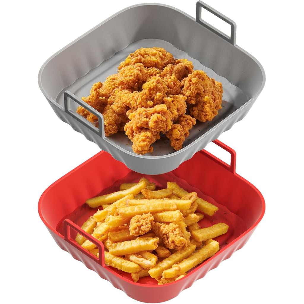 Li&Zhao ซิลิโคน Air Fryer Liners นํากลับมาใช้ใหม่ - 2 ชิ้น Square Air Fryer แทรก Air Fryer อุปกรณ์เส