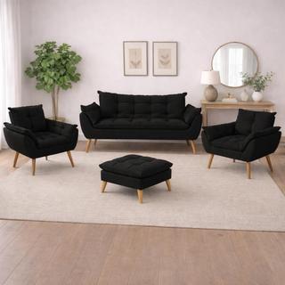 Kit 02 Poltronas + Sofá 2 lugares com Puff Opala Balaqui