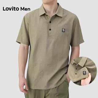 Lovito Men  เสื้อโปโลลําลองปักลายจีบกระดุมฤดูใบไม้ผลิฤดูร้อน…
