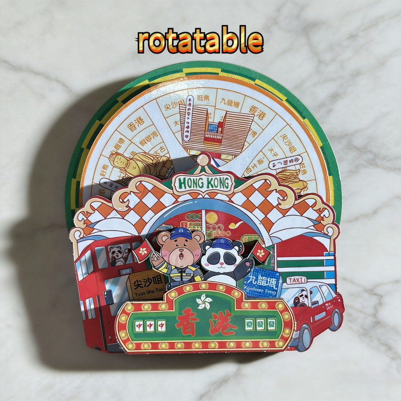 ใหม่ฮ่องกงตู้เย็นสติกเกอร์ Tourist Cultural Creative Rotatable ของที่ระลึก City ไม้แม่เหล็กตกแต่งบ้าน