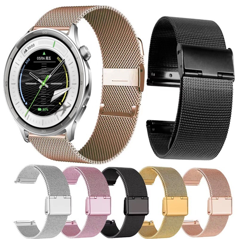 22mm Milanese สําหรับ OPPO นาฬิกา S/X/X2/4 pro ตาข่าย Stianless สายรัดข้อมือเหล็กสําหรับ OnePlus นาฬิกา 3 pro/3/2/2R สร้อยข้อมือโลหะอุปกรณ์เสริม
