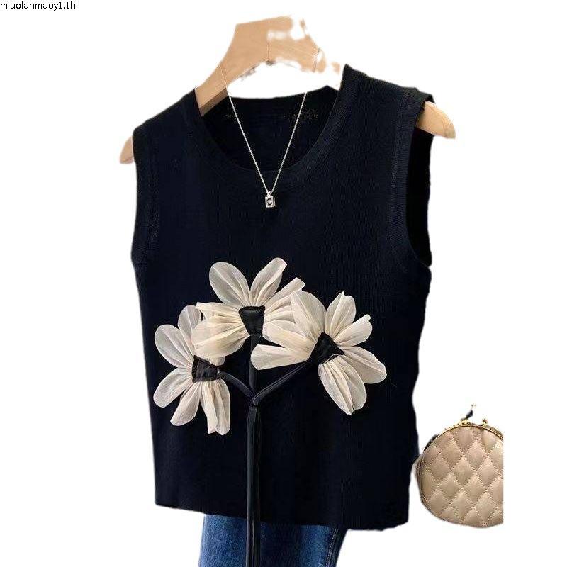 [TESN] เสื้อกล้าม คอกลม แขนกุด ผ้าถัก ลายดอกไม้ เก๋ไก๋ แฟชั่นฤดูร้อน สําหรับผู้หญิง OOQ