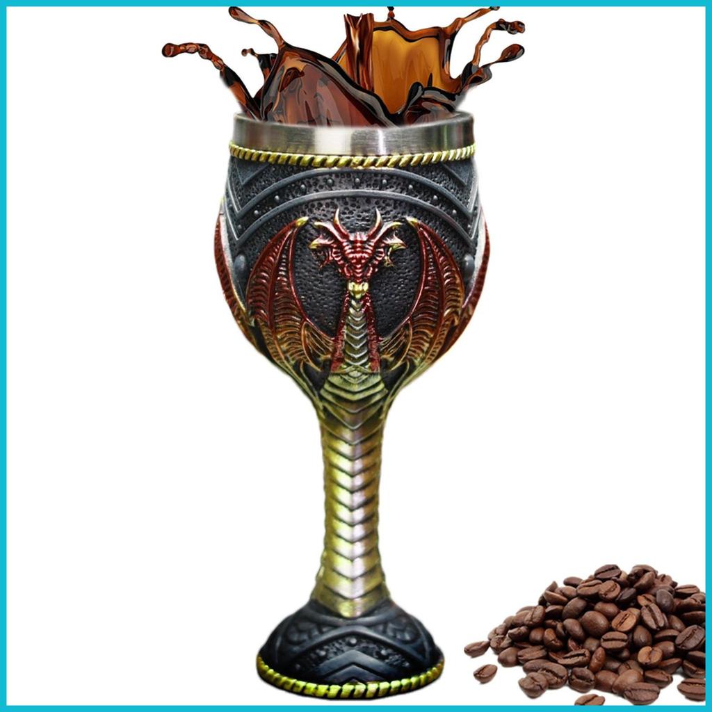 ยุคกลาง Dragon Goblet ยุคกลางเปลวไฟ Dragon Wine Goblet Dragons Chalice Goblet สแตนเลส enmdavn