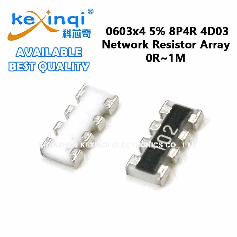 (50 ชิ้น) 0603x4 8P4R 4D03 5% ตัวต้านทานเครือข่ายอาร์เรย์ 1/16W 0R 1R 10R 1K 2.7K 4.7K 10K 22K 24K 3