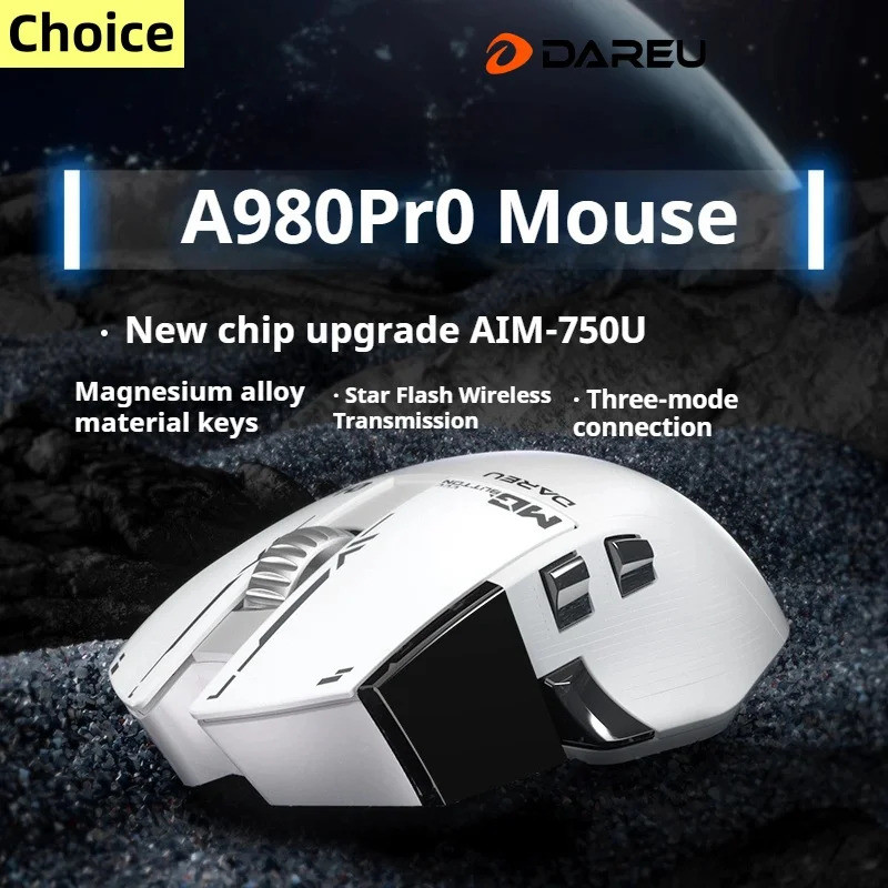 DAREU A980pro/max เมาส์โหมด 4k ไร้สาย 8k แบบมีสาย Paw 3950 เมาส์สําหรับเล่นเกมอลูมิเนียม E-sport Pc 