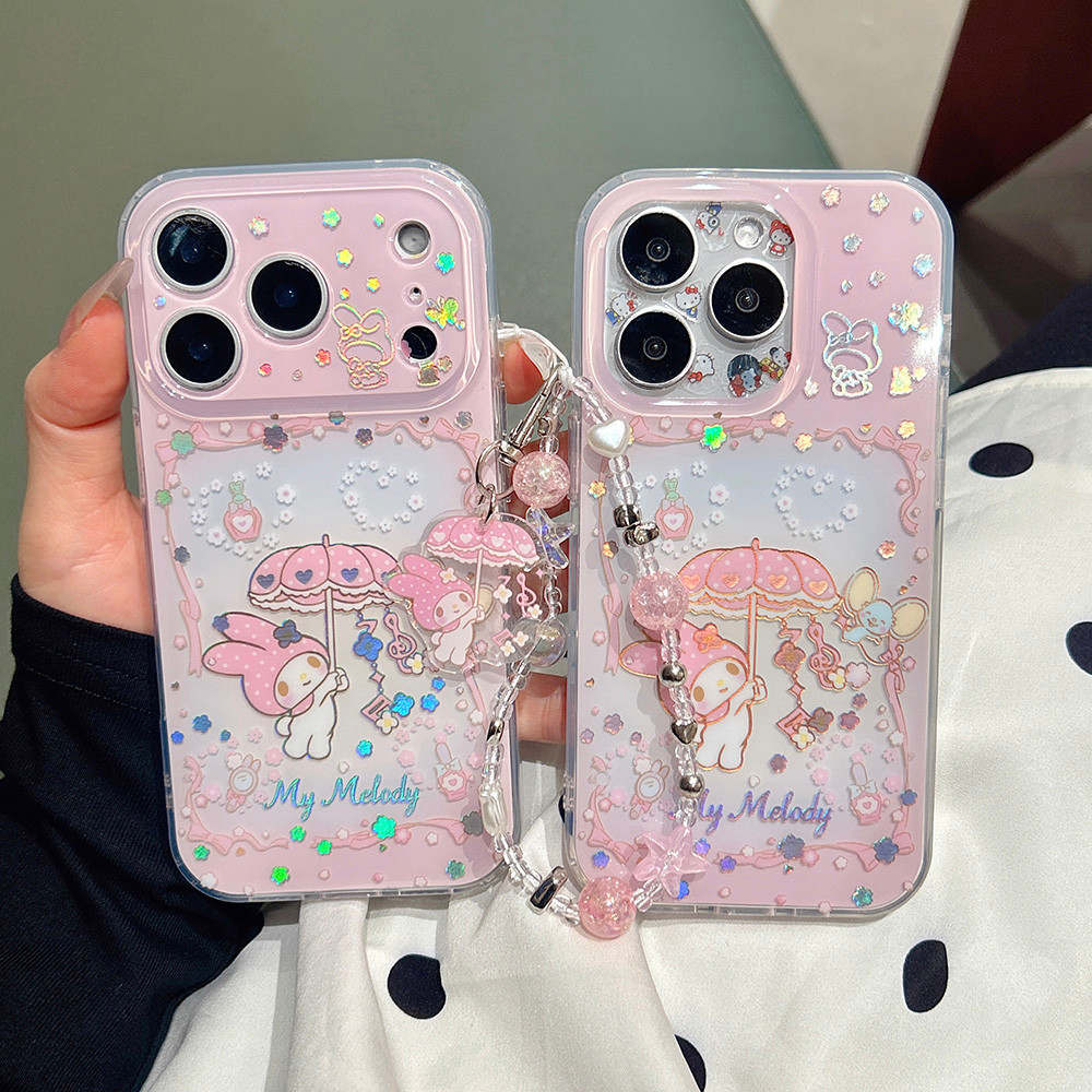 Gilding กระต่ายร่มโซ่อะคริลิคเคสโทรศัพท์สําหรับ iPhone 17 Pro Max 16 15 14 กันกระแทกป้องกันปลอก
