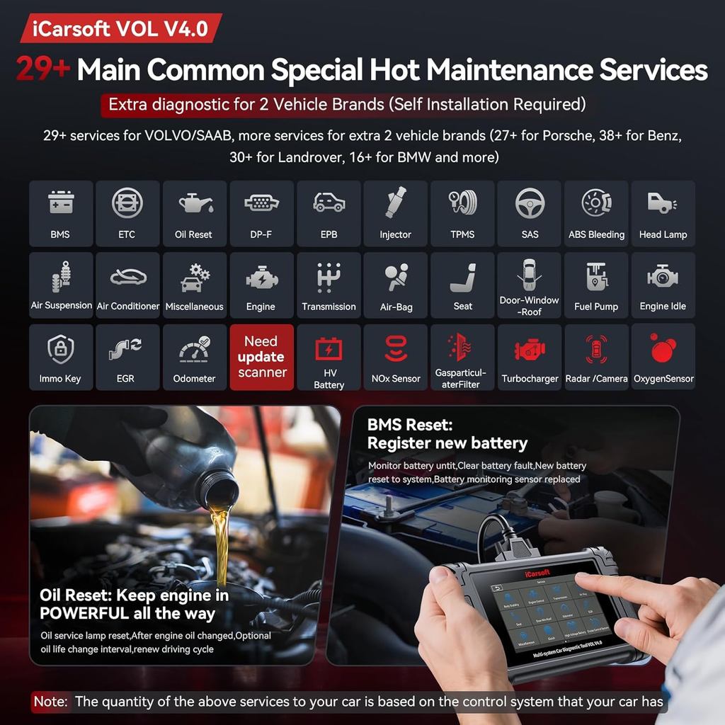 ICarsoft VOL V 4.0 เครื่องมือสแกนวินิจฉัยแบบสองทิศทางสําหรับ Volvo/SAAB + รถยี่ห้อ 2 คัน, ระบบทั้งหม