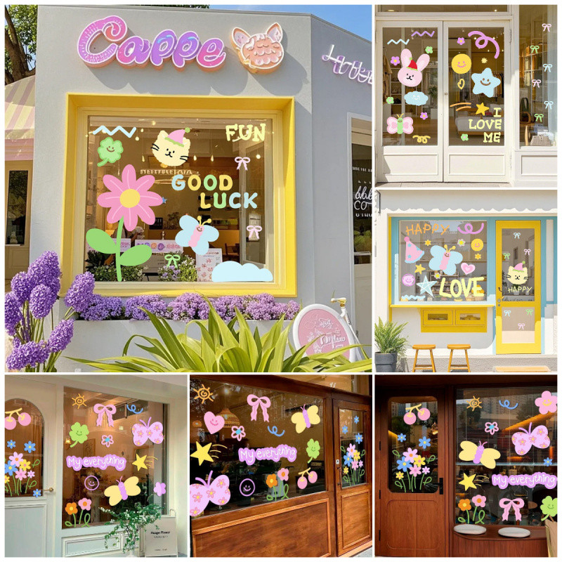 พร้อมส่ง สติ๊กเกอร์สูญญากาศ PVC รูปแบบรุ้ง รูปแบบเมฆ รูปแบบผีเสื้อ ตกแต่งบ้าน ตกแต่งกระจก สติกเกอร์ประตูกระจก
