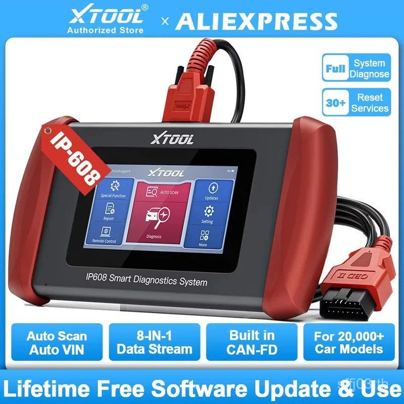 XTOOL InPlus IP608 เครื่องมือวินิจฉัยรถยนต์ระบบเต็มรูปแบบ TPMS 30 + รีเซ็ตฟรีใช้ CAN FD อัตโนมัติ OB