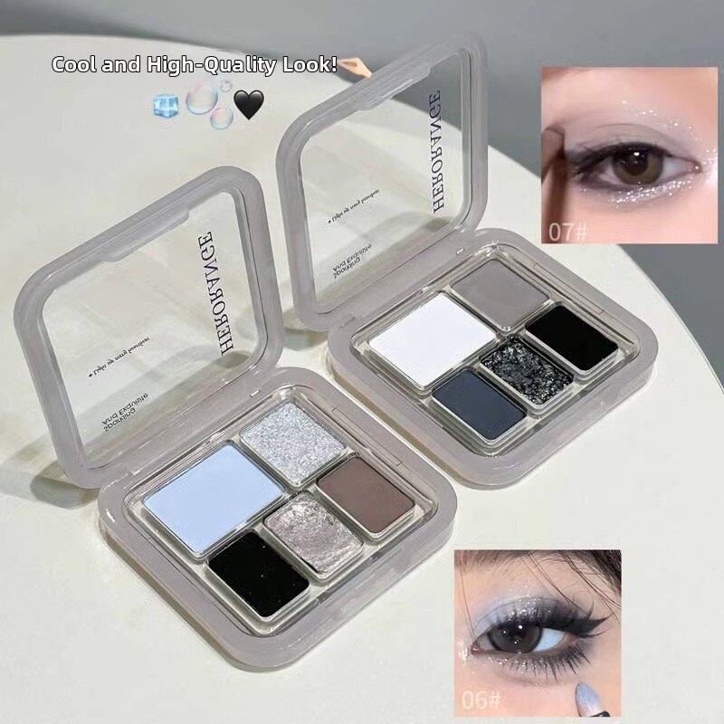 Peeplan Soft Glow Eyeshadow Palette ห้าสี Bling Bling Diamond Shimmer เกลือทะเล Blue Matte Smoke อาย