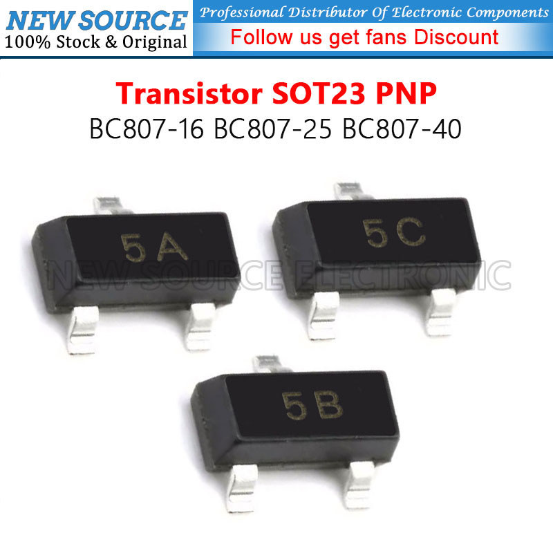 (20 ชิ้น) BC807-16 BC807-25 BC807-40 5A 5B 5C SOT23 PNP Power ทรานซิสเตอร์ SMD ชิป Triode