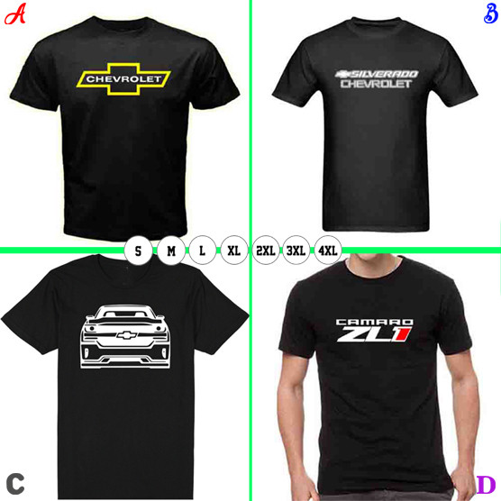 เสื้อยืดสีดํา Chevrolet Silverado Camaro ZL1 เสื้อยืดวัสดุผ้าฝ้าย  | เสื้อยืดลําลอง ไซส์ SML XL XXL 