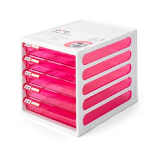 ONE ตู้เอกสาร 5 ชั้น โครงสีขาว ลิ้นชักสีชมพูใส