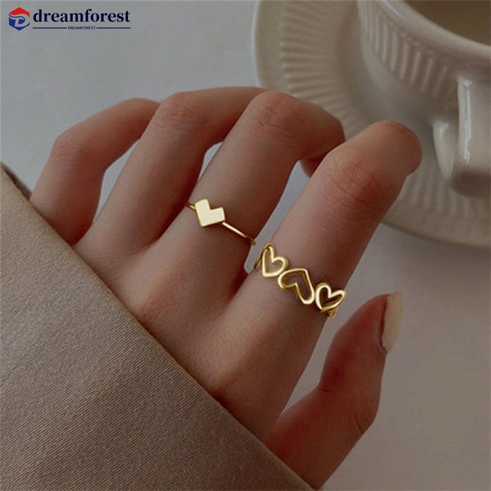 DFS สร้อยคอและแหวน 2 ชิ้นในเซ็ต แบบเรียบง่าย ปรับได้ ทำจากโลหะผสม เครื่องประดับสำหรับคุณ