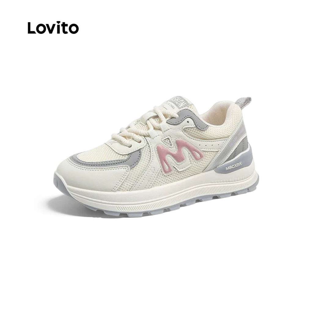 Lovito  รองเท้าผ้าใบกีฬาแบบลําลอง สีคากีบล็อคสี สไตล์คลาสสิกและใช้ได้หลากหลายสําหรับผู้หญิง LFA112037