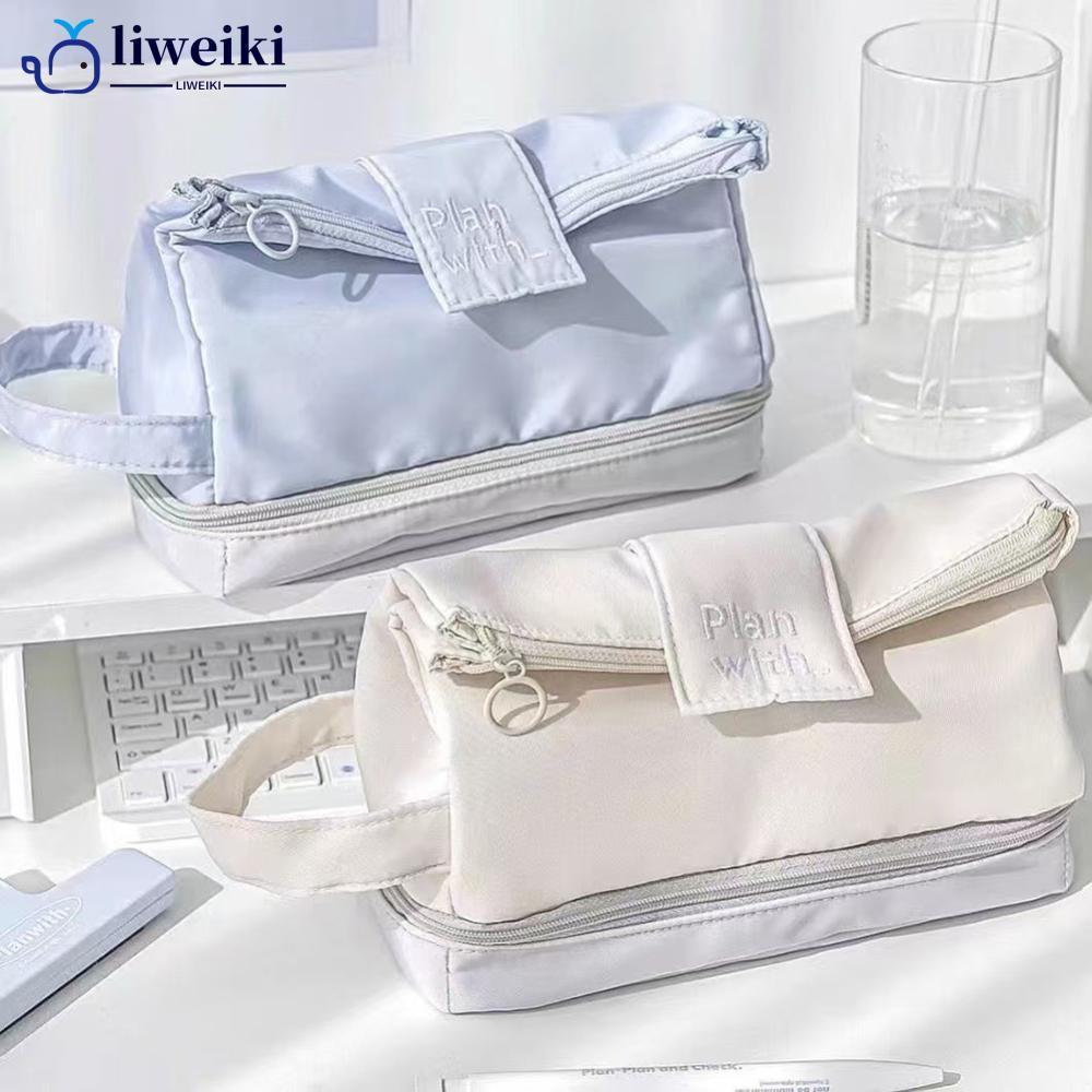 LIWEKI Simple Double Layer พับ 3D ดินสอขนาดใหญ่ความจุ High Aesthetic เครื่องเขียนกระเป๋า Back To Sch