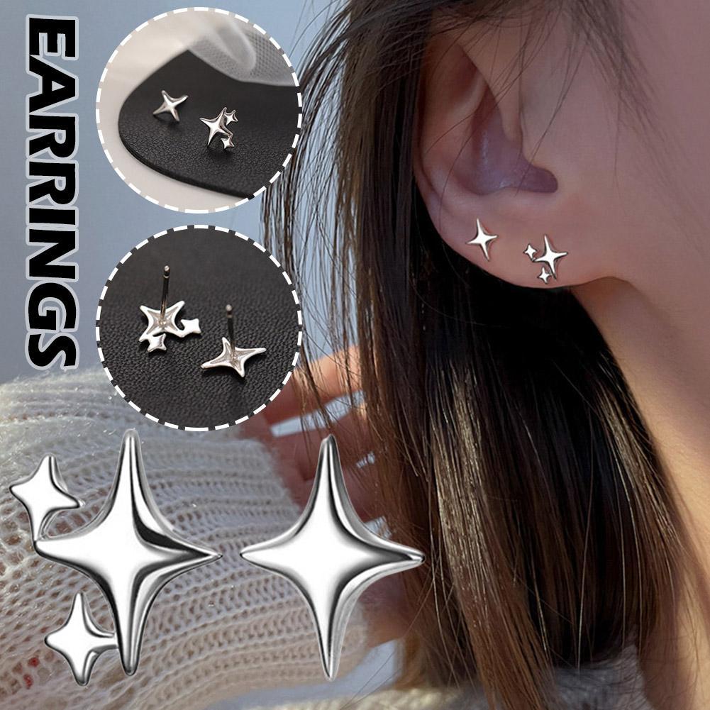 บุคลิกภาพไม่สมมาตร Star Ear Studs สําหรับชายผู้หญิง Y2k ความเรียบง่ายอินเทรนด์ต่างหู Unisex Star C0h