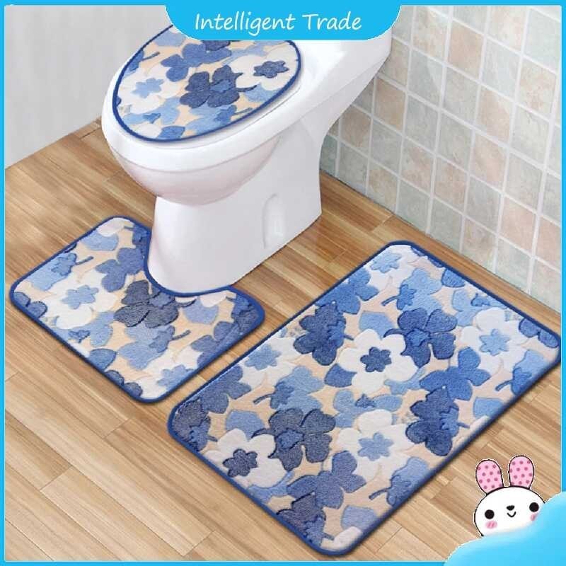 Bath 3Pcs Rug Contour Mat Toilet Lid Cover Bathroom Rug Set room