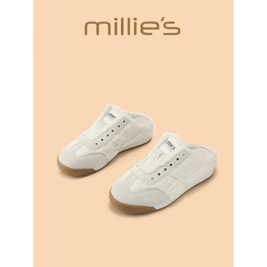 MILLIES/Miaoli 2025 สไตล์ใหม่หญิง Baotou รองเท้า Retro แฟชั่นรองเท้าสบายๆ Matte Fur รองเท้า