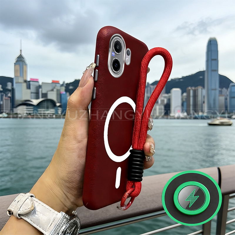 เหมาะสําหรับ vivo V60 5G เคสโทรศัพท์ที่มีพื้นผิวหนังและแหวนดูดแม่เหล็กสําหรับชาร์จ soft case lanyard LSPW02