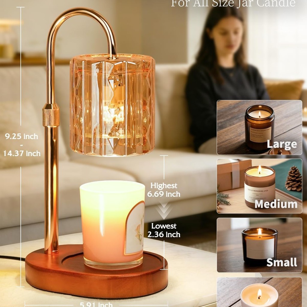 Wooden aromatherapy lamp, wax melting lamp, candle warmer, dimmable candle melting table lamp, bedro
