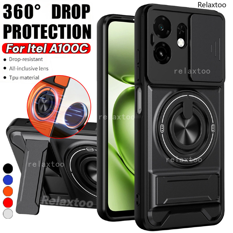 ITEL A100C 2026 เคสสําหรับ Itel A100C A100 C ItelA100C 5G 4G โลหะแม่เหล็ก 360° ผู้ถือแหวนเกราะกันกระ