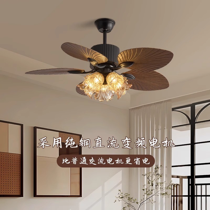 French American Retro Fan Light Ceiling Fan Ceiling Fan Light for Home Living Room Large Size Fan Vi
