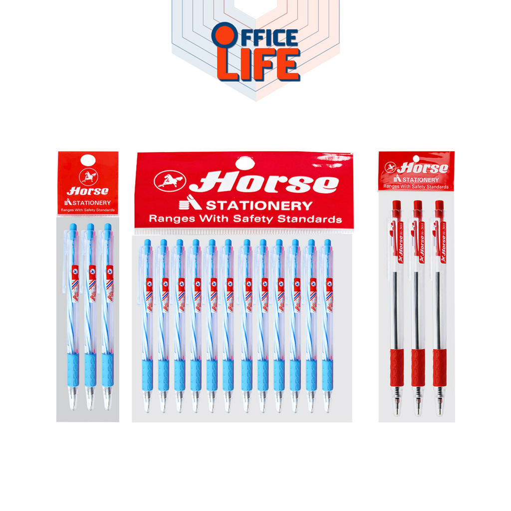 Horse (ตราม้า) ปากกาลูกลื่น ปากกา รุ่น H-301 ขนาด 0.5 mm. ( แพ็ค )