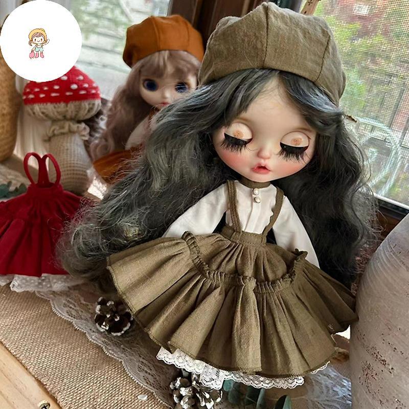 FOT Handmade ตุ๊กตาชุดกระโปรง Beret หมวกตุ๊กตา Retro ชุดชุดเสื้อผ้าสําหรับ Blythes Ob22 Ob24 ตุ๊กตาอ