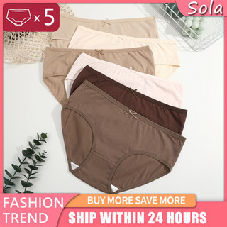 Women's Cotton Underwear 5-Pack Breathable Comfortable Mid-Waist Triangle Panties Soft Underpants