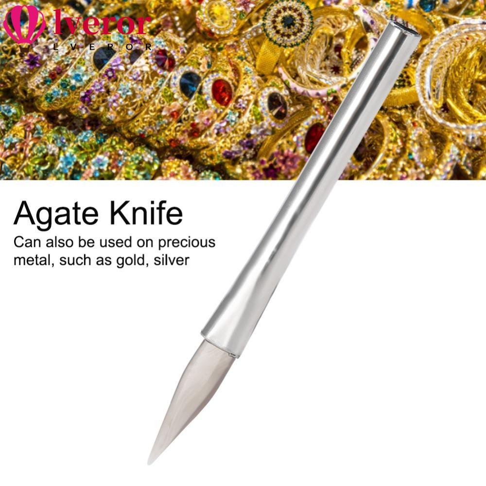 LVEROR Agate Burnisher, Tipped Agate Silver Handle เครื่องประดับ Burnisher, Precision Agate เครื่องม