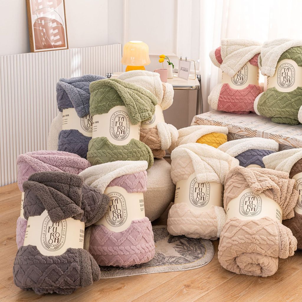 ผ้าห่มถักลาย ผืนใหญ่ หนา 2 ชั้น มีหลายสี Soft Blanket ผ้าห่มกันหนาว สไตล์มินิมอล