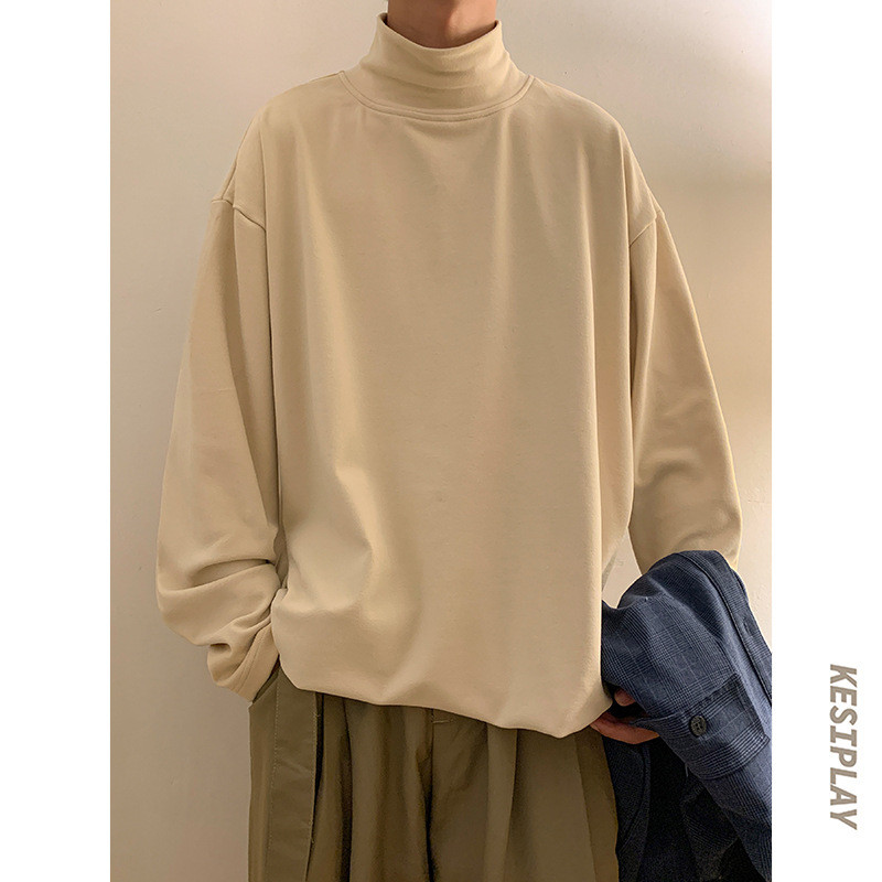 for Men, Autumn Inner Layer, Half Turtleneck Long Sleeve T-Shirt, Ins Style Solid Color Versatile Ca