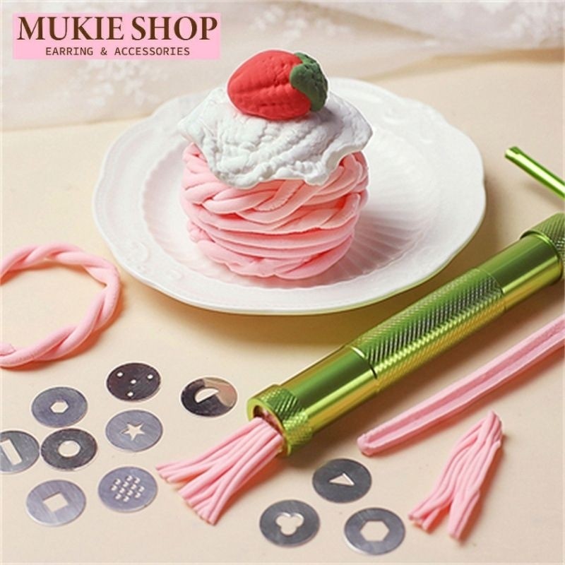 Mukie shop DIY อุปกรณ์ดินปั้น เครื่องกดทำเส้นดิน ฟรีแผ่นลาย20แบบ เกรดอาหาร เครื่องกดฟองดองท์ ดินปั้น