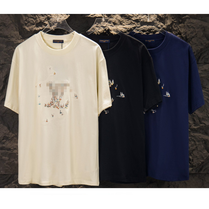 แนวโน้มคลาสสิก Unisex Cotton Tee เสื้อยืดลําลองเรือขนาดเล็กเย็บปักถักร้อยแขนสั้นอเนกประสงค์ Tops Street ผู้ชายและผู้หญิง TShirt