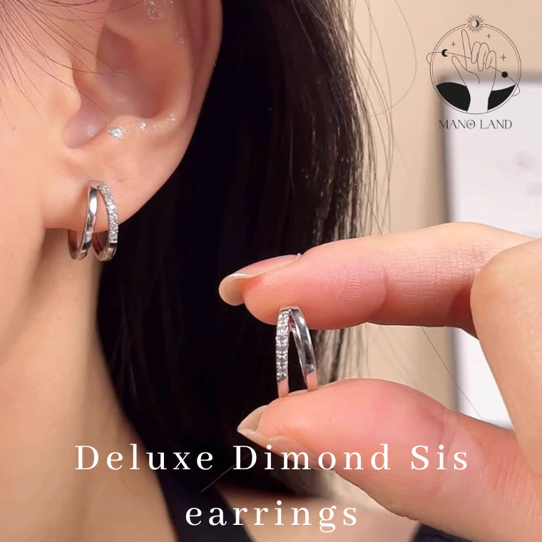 Deluxe Dimond Sis ต่างหูห่วงสีทอง ต่างหูแบบห่วง ลุคหรู ผู้หญิง ผู้ชาย เครื่องประดับแฟชั่น เงินแท้ ไม่ลอก สไตล์เกาหลีE028