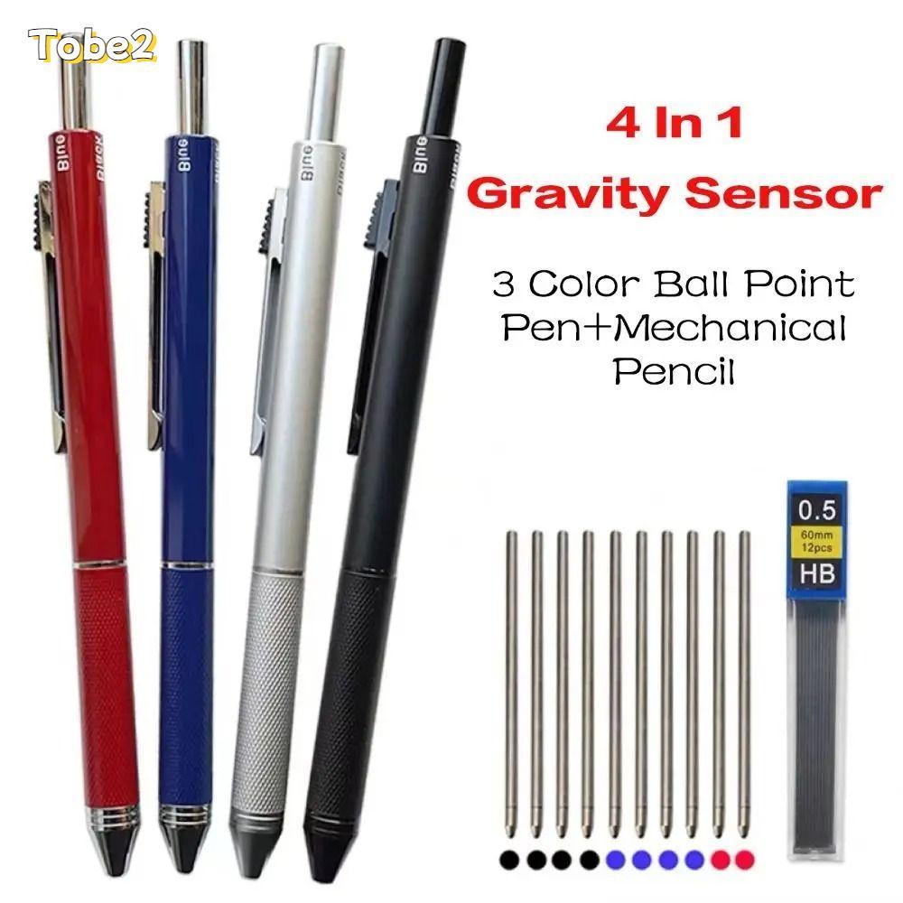 TOBE2 Multi-Function ปากกา, 4 in 1 3 สีหมึก Gravity Sensing ปากกา, คุณภาพสูงกดประเภทโลหะปากกาลูกลื่นของขวัญนักเรียน