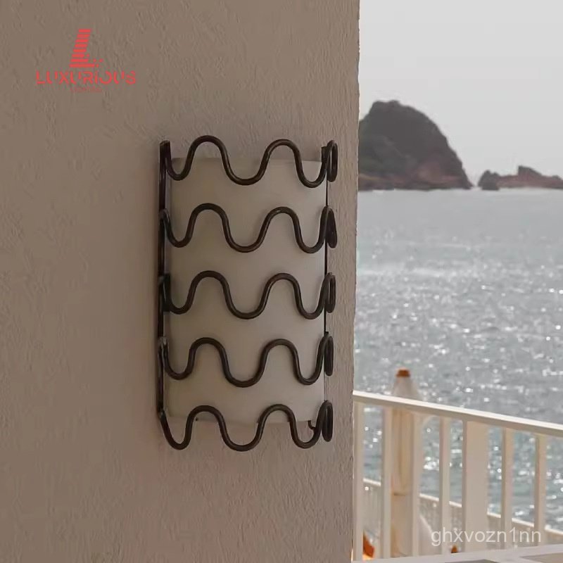 American retro simple wave wall lamp Cozy Bedroom Bedside Lamp B&B Restaurant Corridor Wall Soft Dec