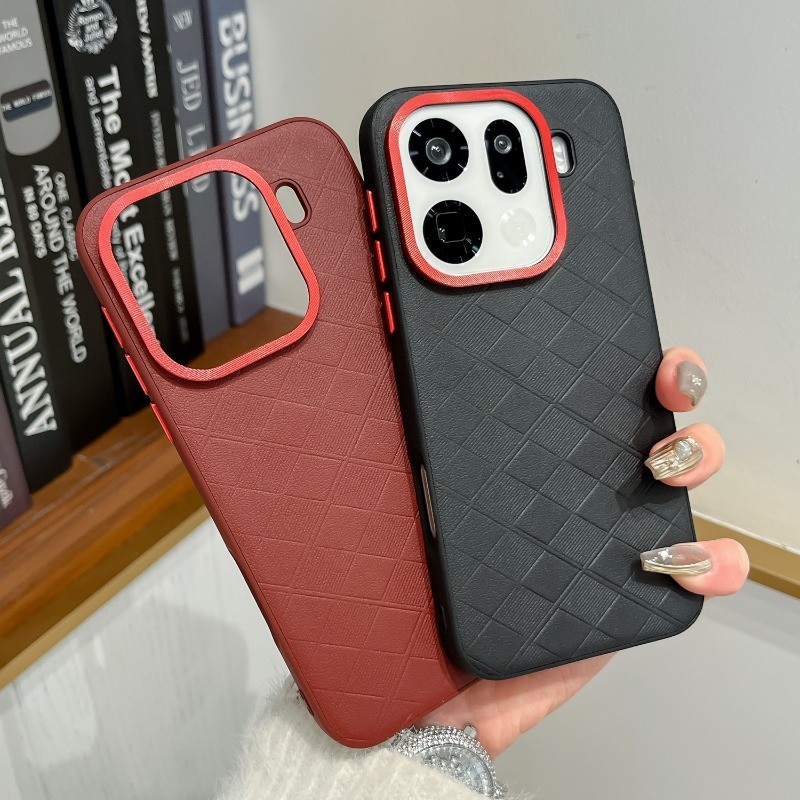 Lingge รูปแบบหนังธรรมดาเคสโทรศัพท์สําหรับ OPPO Find X9 Pro X9S โลหะระดับไฮเอนด์ปุ่มอิสระ SHELL Anti slip และ Anti drop SHELL TPU ขอบนุ่ม