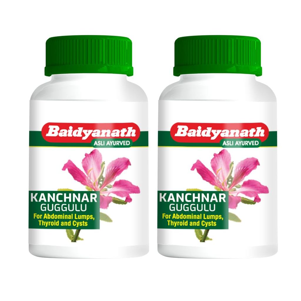Baidyanath Kanchnar Guggulu | ผลิตภัณฑ์สมุนไพร Ayurvedic พร้อมกัล & Guggulu | ผสมผสานส่วนผสมดั้งเดิม 12 ชนิด | 80 เม็ด | แพ็ค 2 ชิ้น