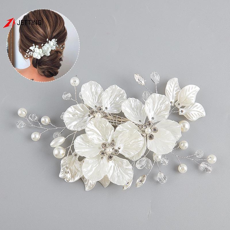 FSTH เจ้าสาวคริสตัลมุกดอกไม้ดอกไม้ Barrette ผมอุปกรณ์จัดงานแต่งงาน HH
