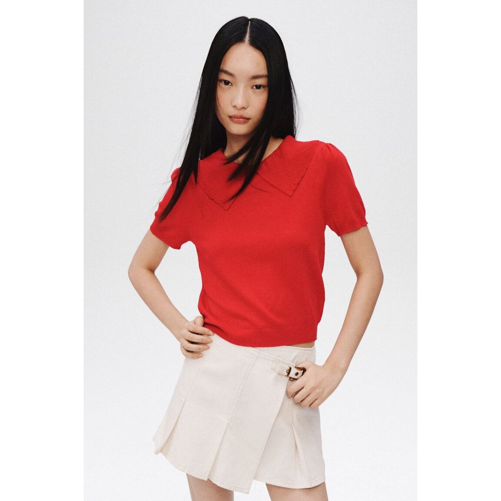 H&M(เอชแอนด์เอ็ม) เสื้อทอเนื้อละเอียดดีไซน์แขนพอง Women Fine-knit puff-sleeved top 1323988_1