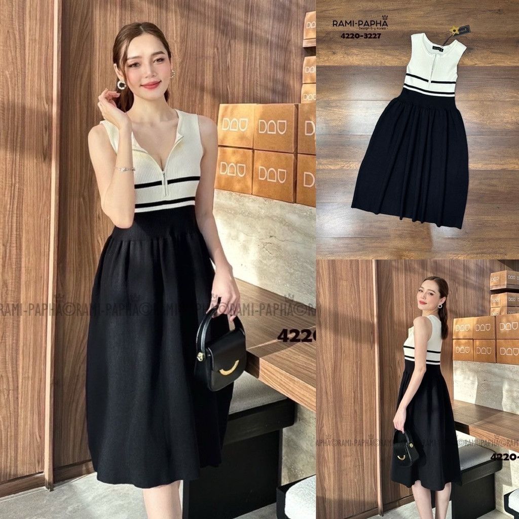 พร้อมส่ง เติม S-XL⚡️RM 4220 ชุดเดรสไหมพรม โทนสีดำ สายหรู สไตล์ลูกคุณ