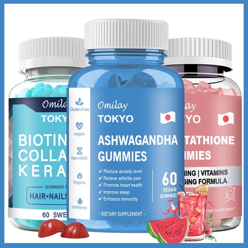 Omilay Ashwagandha Gummy วิตามินบรรเทาความเครียดและสุขภาพปรับปรุงการนอนหลับ Gummies