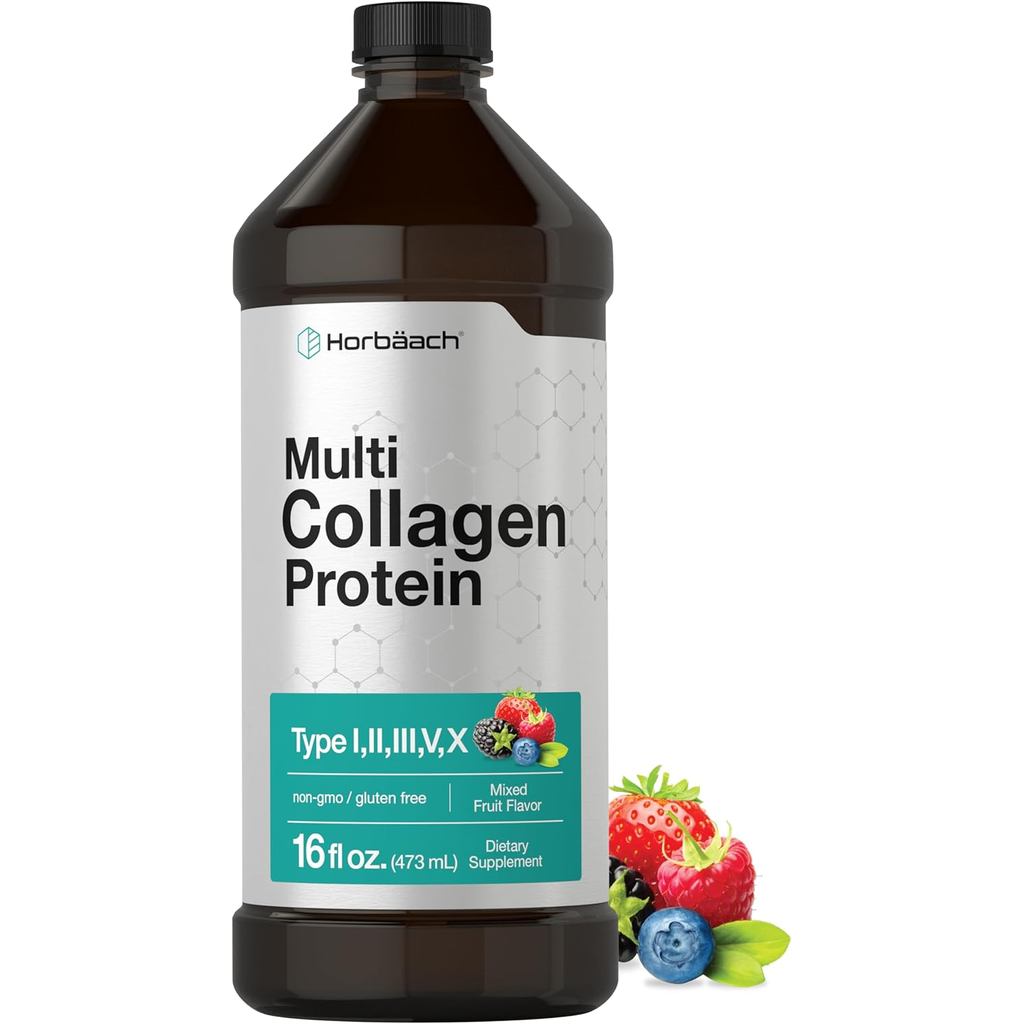 Horbaach Multi Collagen Protein 16 ออนซ์ |  รสรสรสรส | คอลลาเจนเหลวเปปไทด์ | ประเภท I, II, III, V, X