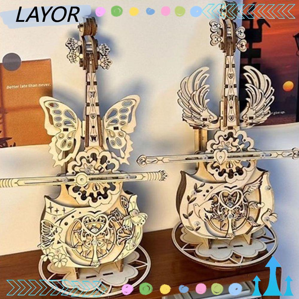 LAYOR กล่องดนตรีปริศนาไม้, Graffitiable DIY Cello Music Box, แฟชั่น LED Strip Cello DIY ของเล่นสร้างสรรค์ของขวัญทํามือ